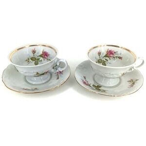 2-Vintage Wawel Fine China Rose Garden Porcelain Cup And Saucers Made In Poland.